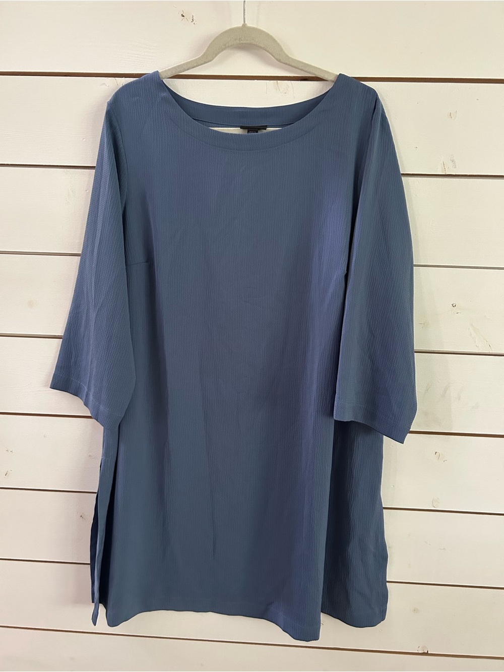 J. Jill Wearever Women's Sz XL Easy Care Tunic Shift Side Slits Blue Dress